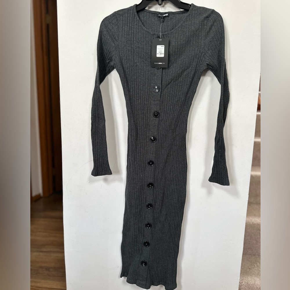 FASHION NOVA STRETCHY BODY DRESS SMALL GREY